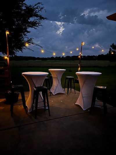Cocktail tables, Conroe, party lights